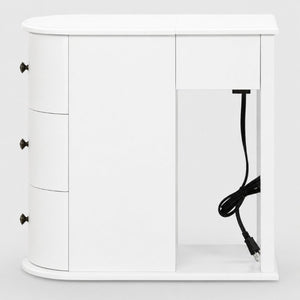 English Elm Modern Nightstand with Charging Station Pull Out Tray and Dual Cup Holder Storage White W1693P498125
