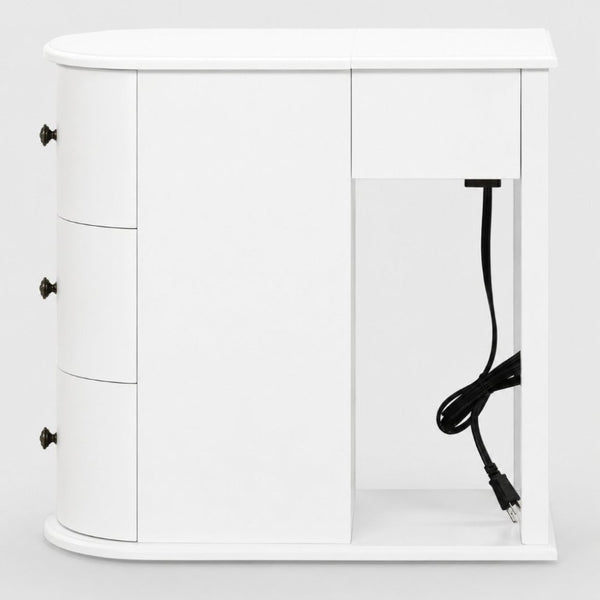 English Elm Modern Nightstand with Charging Station Pull Out Tray and Dual Cup Holder Storage White W1693P498125