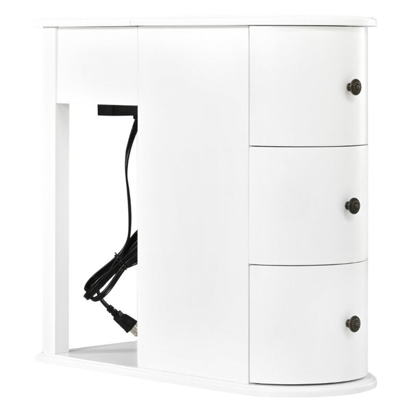 English Elm Modern Nightstand with Charging Station Pull Out Tray and Dual Cup Holder Storage White W1693P498125