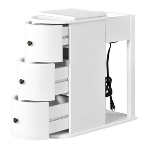 English Elm Modern Nightstand with Charging Station Pull Out Tray and Dual Cup Holder Storage White W1693P498125