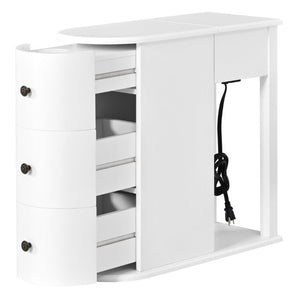 English Elm Modern Nightstand with Charging Station Pull Out Tray and Dual Cup Holder Storage White W1693P498125