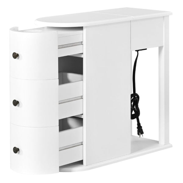 English Elm Modern Nightstand with Charging Station Pull Out Tray and Dual Cup Holder Storage White W1693P498125