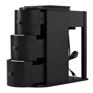 English Elm Modern Nightstand with Charging Station Pull Out Tray and Dual Cup Holder Storage Black W1693P498126