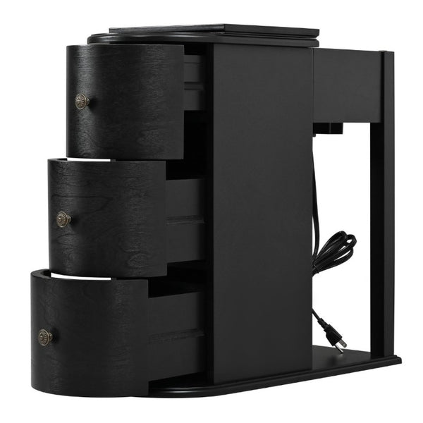 English Elm Modern Nightstand with Charging Station Pull Out Tray and Dual Cup Holder Storage Black W1693P498126