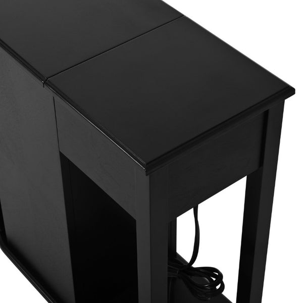 English Elm Modern Nightstand with Charging Station Pull Out Tray and Dual Cup Holder Storage Black W1693P498126