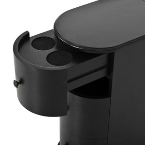 English Elm Modern Nightstand with Charging Station Pull Out Tray and Dual Cup Holder Storage Black W1693P498126
