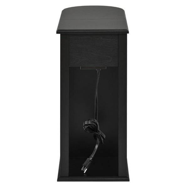 English Elm Modern Nightstand with Charging Station Pull Out Tray and Dual Cup Holder Storage Black W1693P498126