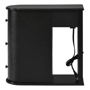 English Elm Modern Nightstand with Charging Station Pull Out Tray and Dual Cup Holder Storage Black W1693P498126