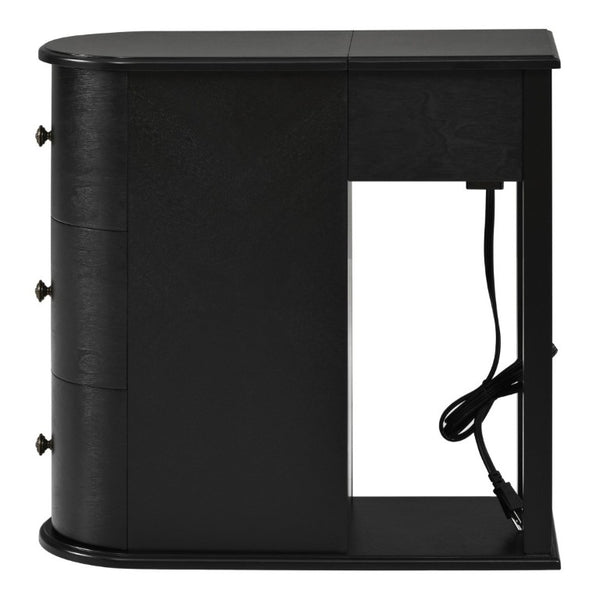 English Elm Modern Nightstand with Charging Station Pull Out Tray and Dual Cup Holder Storage Black W1693P498126