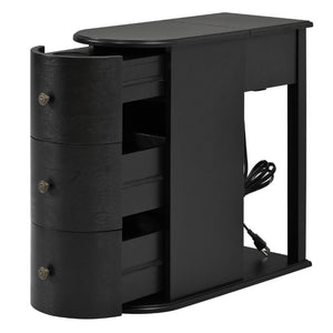 English Elm Modern Nightstand with Charging Station Pull Out Tray and Dual Cup Holder Storage Black W1693P498126