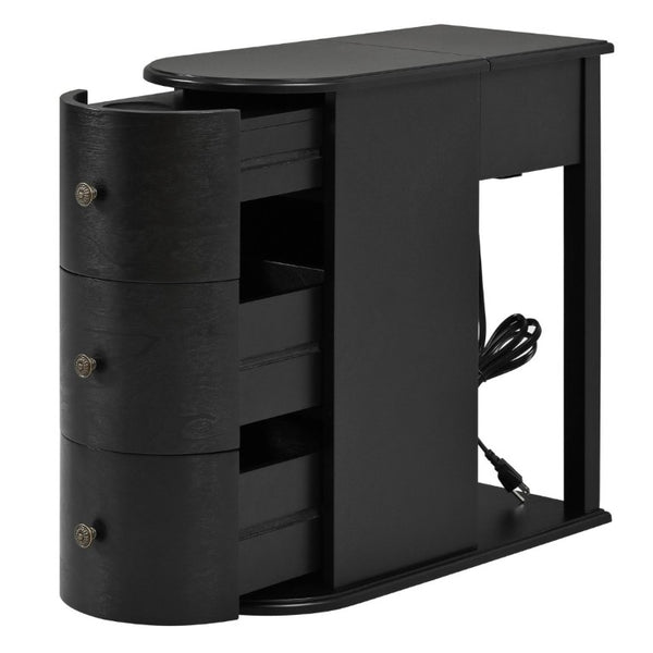 English Elm Modern Nightstand with Charging Station Pull Out Tray and Dual Cup Holder Storage Black W1693P498126