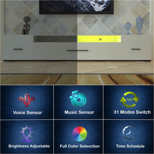English Elm Led Tv Console with Built-in Power Outlet Wood Grain Finish Fits Screens up to 80 Inch W1701P461637