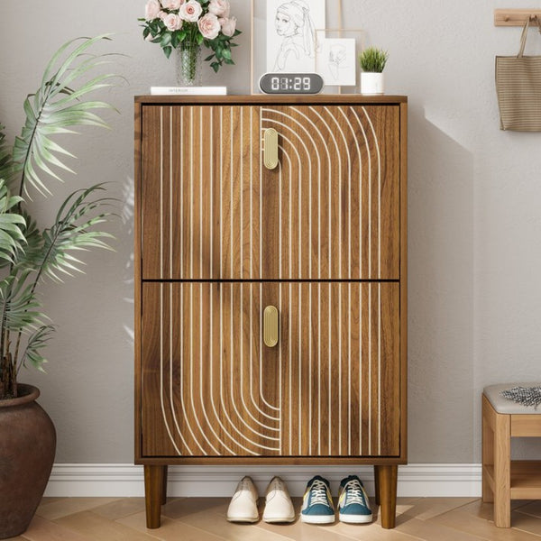 English Elm Shoe Storage Cabinet Flip Door Entryway Organizer with Metal Handles Minimalist Design W1706P280664