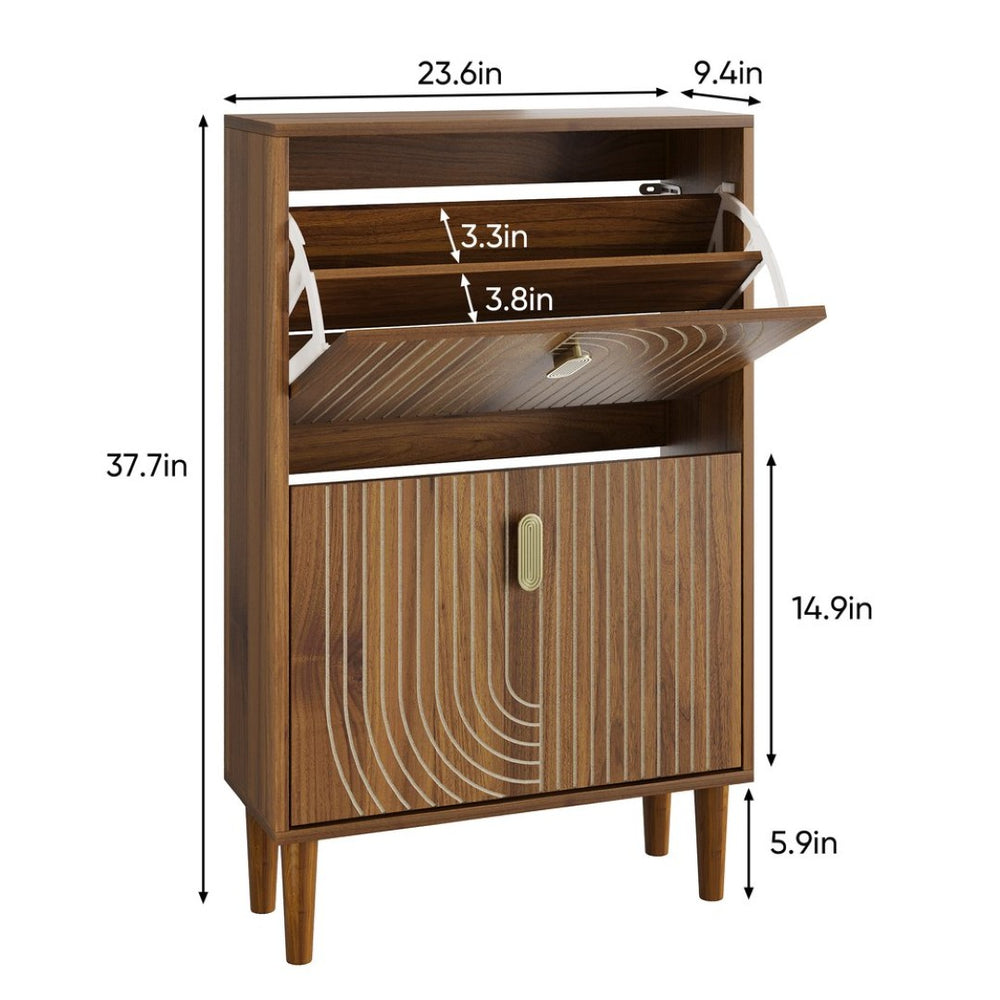 English Elm Shoe Storage Cabinet Flip Door Entryway Organizer with Metal Handles Minimalist Design W1706P280664