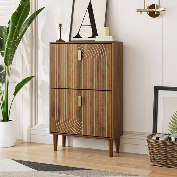 English Elm Shoe Storage Cabinet Flip Door Entryway Organizer with Metal Handles Minimalist Design W1706P280664