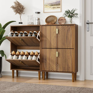 English Elm Shoe Storage Cabinet Flip Door Entryway Organizer with Metal Handles Minimalist Design W1706P280664