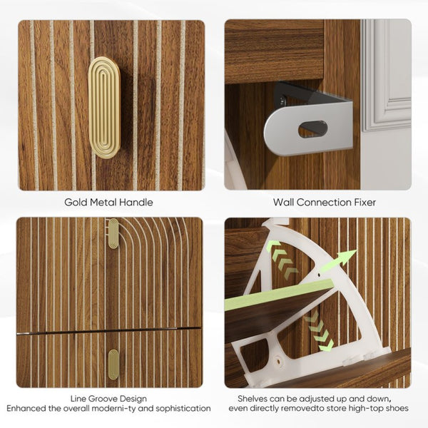 English Elm Shoe Storage Cabinet Flip Door Entryway Organizer with Metal Handles Minimalist Design W1706P280664