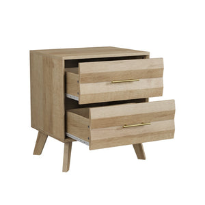 English Elm Oak-Colored Two Drawer Nightstand with Pine Legs and Metal Handles for Modern Bedrooms W1706P511738