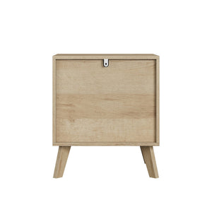 English Elm Oak-Colored Two Drawer Nightstand with Pine Legs and Metal Handles for Modern Bedrooms W1706P511738