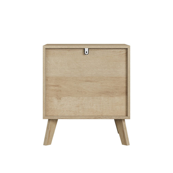 English Elm Oak-Colored Two Drawer Nightstand with Pine Legs and Metal Handles for Modern Bedrooms W1706P511738