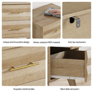 English Elm Oak-Colored Two Drawer Nightstand with Pine Legs and Metal Handles for Modern Bedrooms W1706P511738