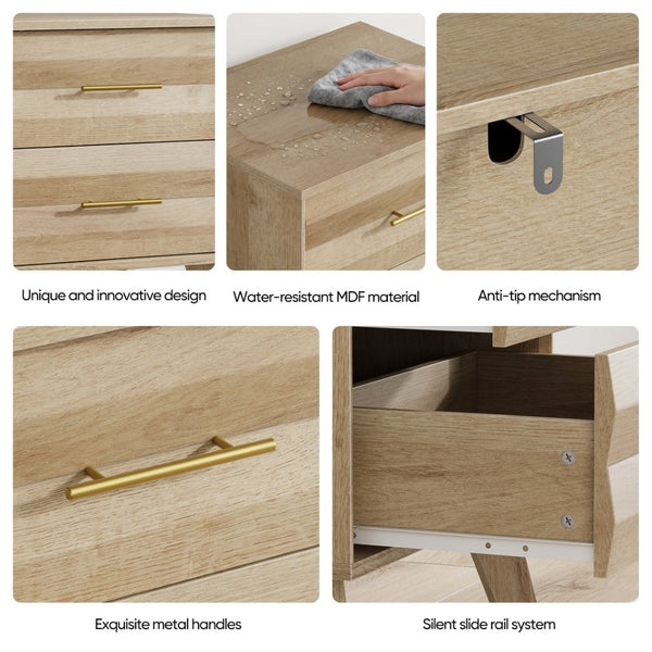 English Elm Oak-Colored Two Drawer Nightstand with Pine Legs and Metal Handles for Modern Bedrooms W1706P511738
