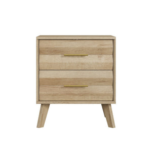 English Elm Oak-Colored Two Drawer Nightstand with Pine Legs and Metal Handles for Modern Bedrooms W1706P511738
