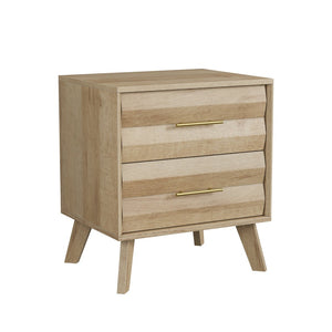 English Elm Oak-Colored Two Drawer Nightstand with Pine Legs and Metal Handles for Modern Bedrooms W1706P511738