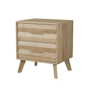 English Elm Oak-Colored Two Drawer Nightstand with Pine Legs and Metal Handles for Modern Bedrooms W1706P511738