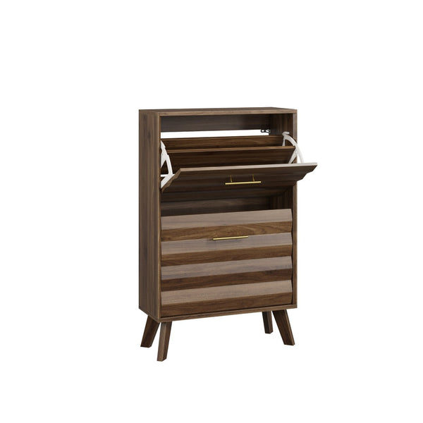 English Elm 23.6-inch Slim Entryway Shoe Cabinet Oak Finish Scandinavian Style Tilt-out Storage Walnut W1706P511739