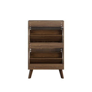 English Elm 23.6-inch Slim Entryway Shoe Cabinet Oak Finish Scandinavian Style Tilt-out Storage Walnut W1706P511739