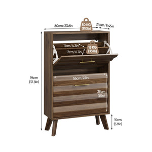 English Elm 23.6-inch Slim Entryway Shoe Cabinet Oak Finish Scandinavian Style Tilt-out Storage Walnut W1706P511739