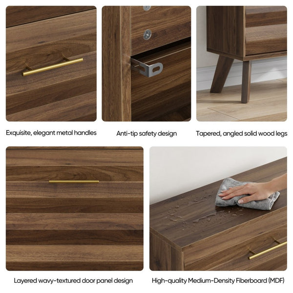 English Elm 23.6-inch Slim Entryway Shoe Cabinet Oak Finish Scandinavian Style Tilt-out Storage Walnut W1706P511739