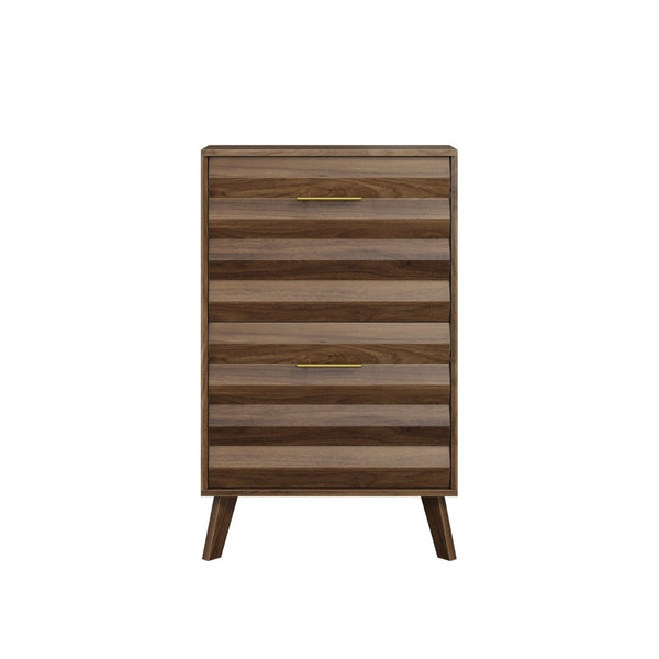 English Elm 23.6-inch Slim Entryway Shoe Cabinet Oak Finish Scandinavian Style Tilt-out Storage Walnut W1706P511739