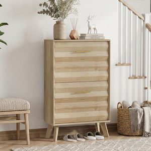 English Elm 23.6-inch Slim Entryway Shoe Cabinet Oak Finish Scandinavian Style Tilt-out Storage Oak W1706P511740