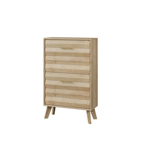 English Elm 23.6-inch Slim Entryway Shoe Cabinet Oak Finish Scandinavian Style Tilt-out Storage Oak W1706P511740