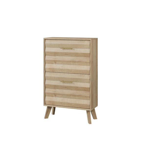 English Elm 23.6-inch Slim Entryway Shoe Cabinet Oak Finish Scandinavian Style Tilt-out Storage Oak W1706P511740