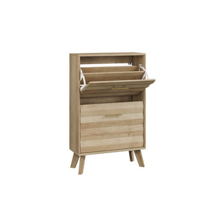 English Elm 23.6-inch Slim Entryway Shoe Cabinet Oak Finish Scandinavian Style Tilt-out Storage Oak W1706P511740