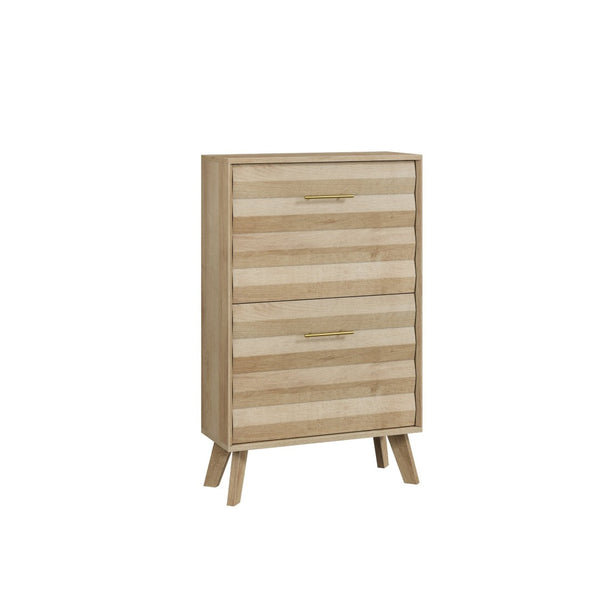 English Elm 23.6-inch Slim Entryway Shoe Cabinet Oak Finish Scandinavian Style Tilt-out Storage Oak W1706P511740