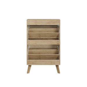 English Elm 23.6-inch Slim Entryway Shoe Cabinet Oak Finish Scandinavian Style Tilt-out Storage Oak W1706P511740