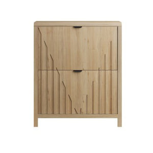 English Elm 31.5-Inch Oak Finish Entryway Shoe Cabinet with Carved Panels and Flip-Down Storage W1706P511744