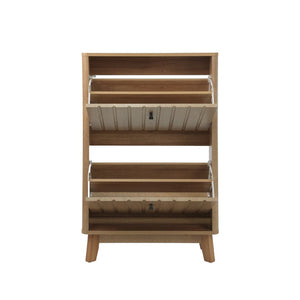 English Elm 23.6-inch Slim Entryway Shoe Cabinet Oak Finish Scandinavian Style Tilt-out Storage W1706P511746