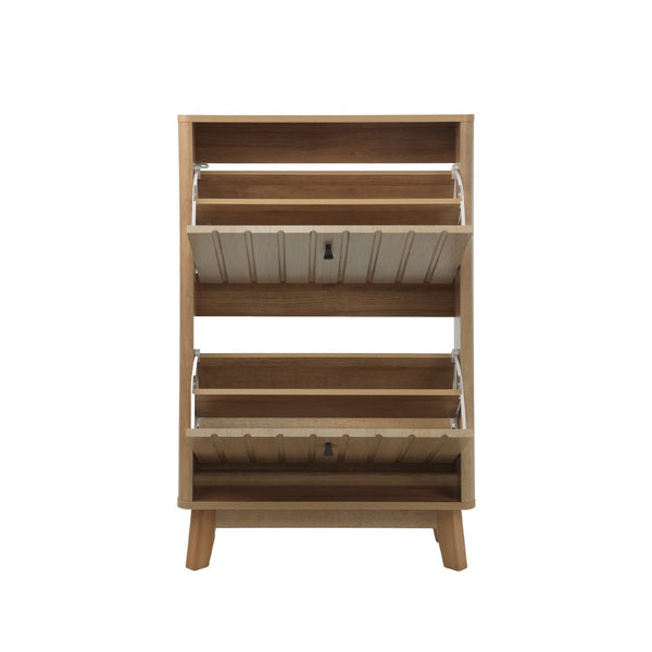 English Elm 23.6-inch Slim Entryway Shoe Cabinet Oak Finish Scandinavian Style Tilt-out Storage W1706P511746