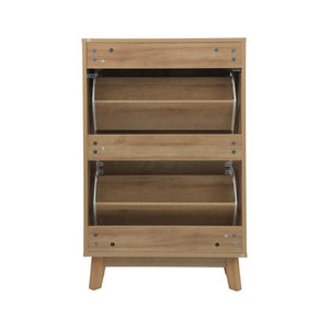 English Elm 23.6-inch Slim Entryway Shoe Cabinet Oak Finish Scandinavian Style Tilt-out Storage W1706P511746