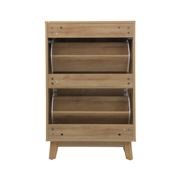 English Elm 23.6-inch Slim Entryway Shoe Cabinet Oak Finish Scandinavian Style Tilt-out Storage W1706P511746