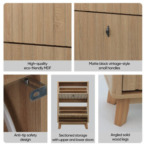 English Elm 23.6-inch Slim Entryway Shoe Cabinet Oak Finish Scandinavian Style Tilt-out Storage W1706P511746