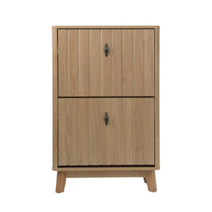 English Elm 23.6-inch Slim Entryway Shoe Cabinet Oak Finish Scandinavian Style Tilt-out Storage W1706P511746