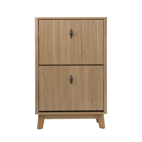 English Elm 23.6-inch Slim Entryway Shoe Cabinet Oak Finish Scandinavian Style Tilt-out Storage W1706P511746