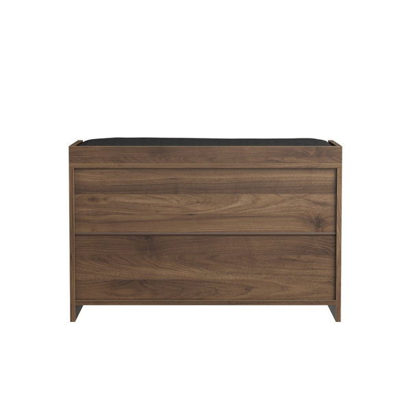English Elm 31.5-Inch Walnut Entryway Bench Cushioned Seat Enclosed Cabinet Vertical Slat Modern W1706P517422