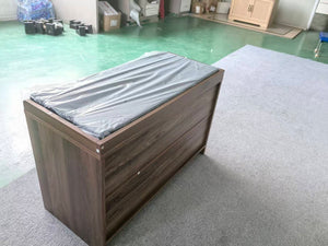 English Elm 31.5-Inch Walnut Entryway Bench Cushioned Seat Enclosed Cabinet Vertical Slat Modern W1706P517422
